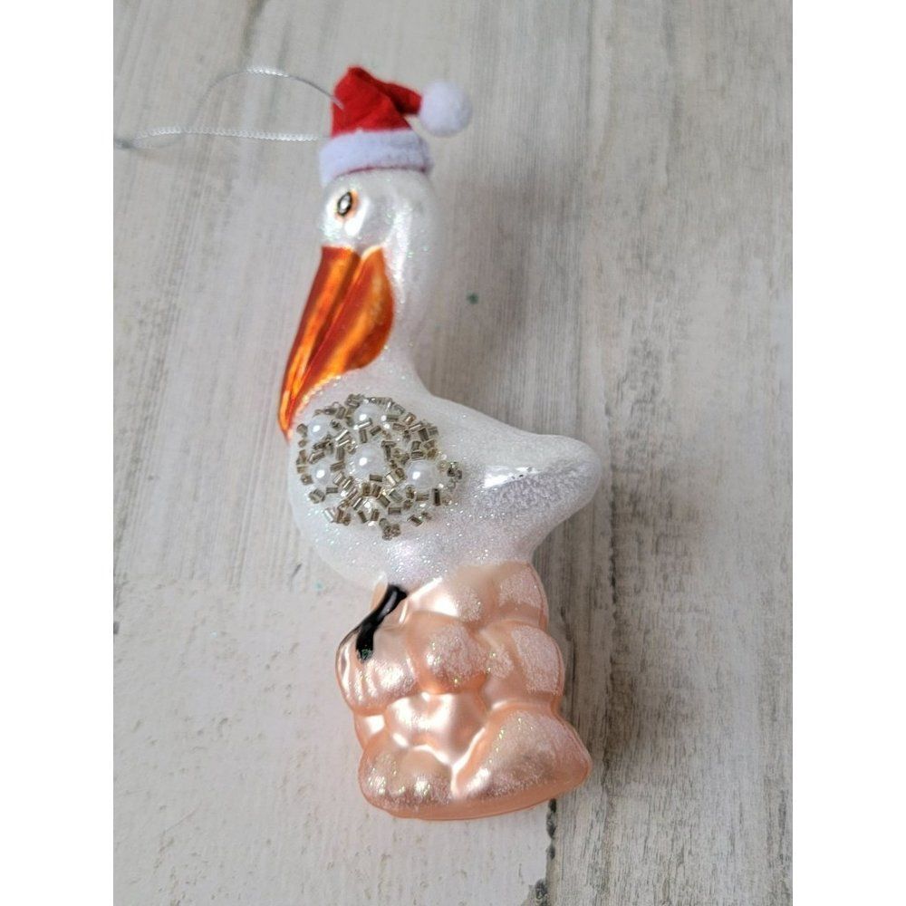Glitter stork chimney Santa hat bird ornament Xmas‎ decor
